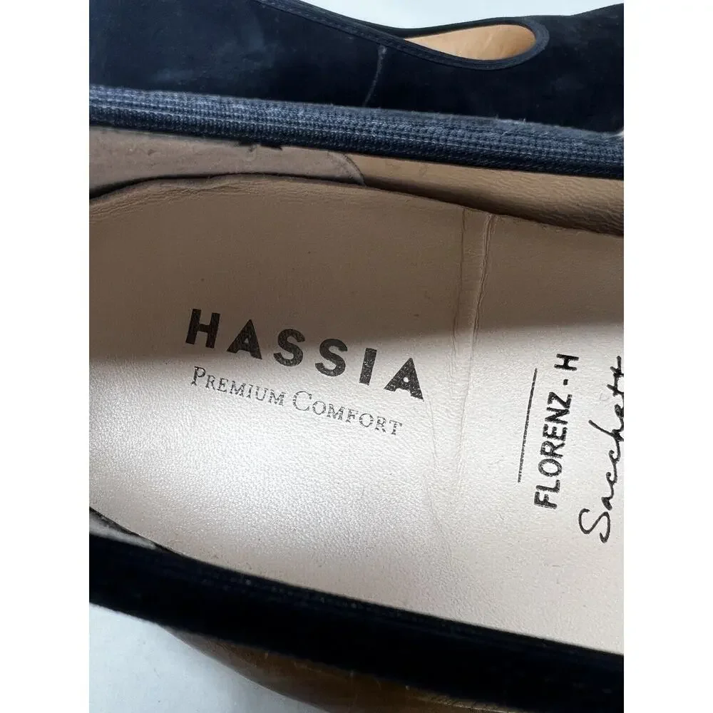 Hassia Shoe Womens 8 Black‎ Suede Block Heel Pump Slip On